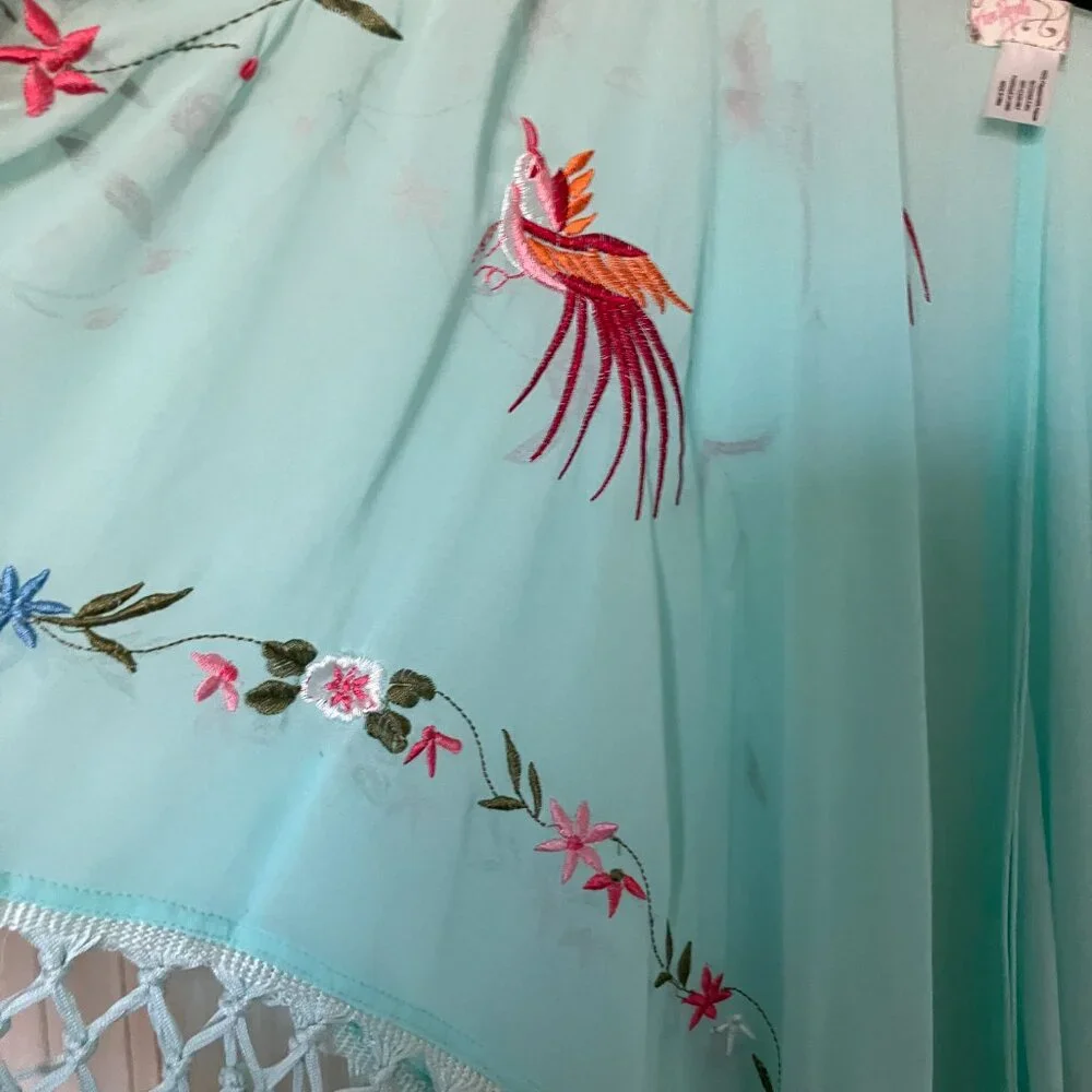 FREE PEOPLE EMBROIDERED KIMONO WITH OMBRE FRINGE - Picture 3 of 4